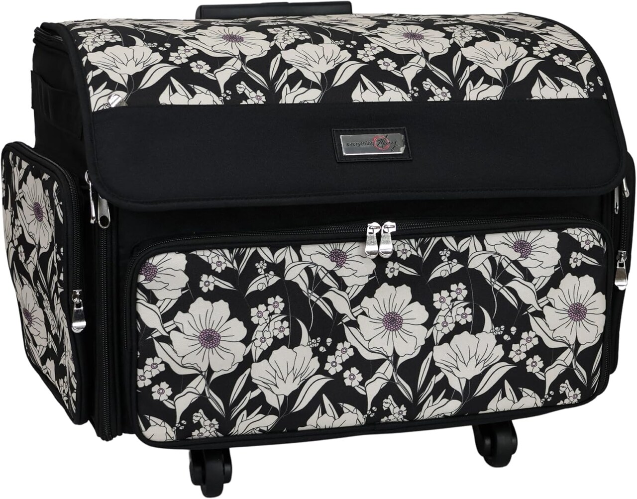 Everything Mary XL 4 Wheel Collapsible Rolling Sewing Machine Storage Case, Artistic Floral